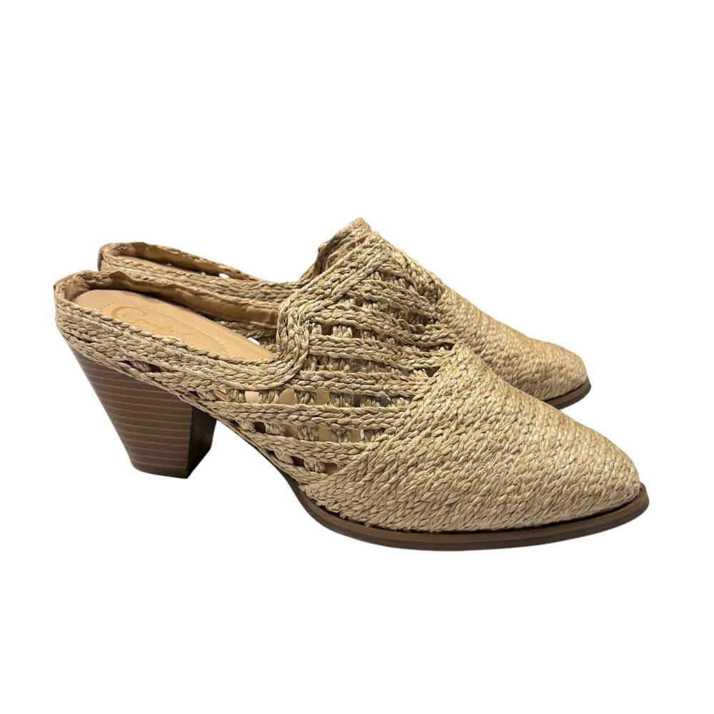 Comfort Est. 1946 Woven Raffia Jute Block Heel Mules 7.5W Natural Pointed Toe - Picture 3 of 8